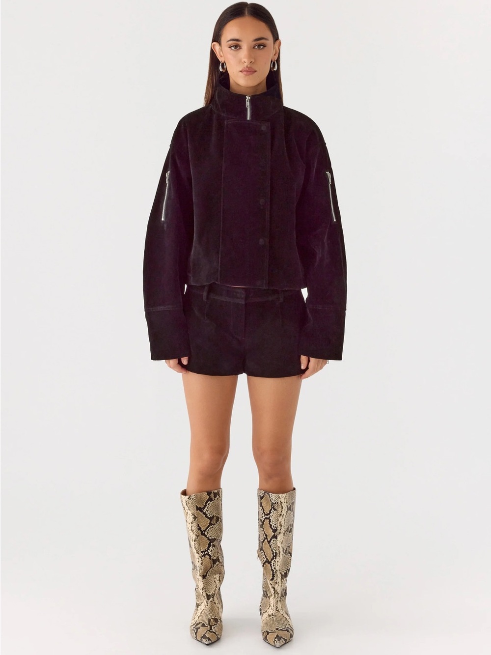 Peppermayo marlow faux suede bomber jacket